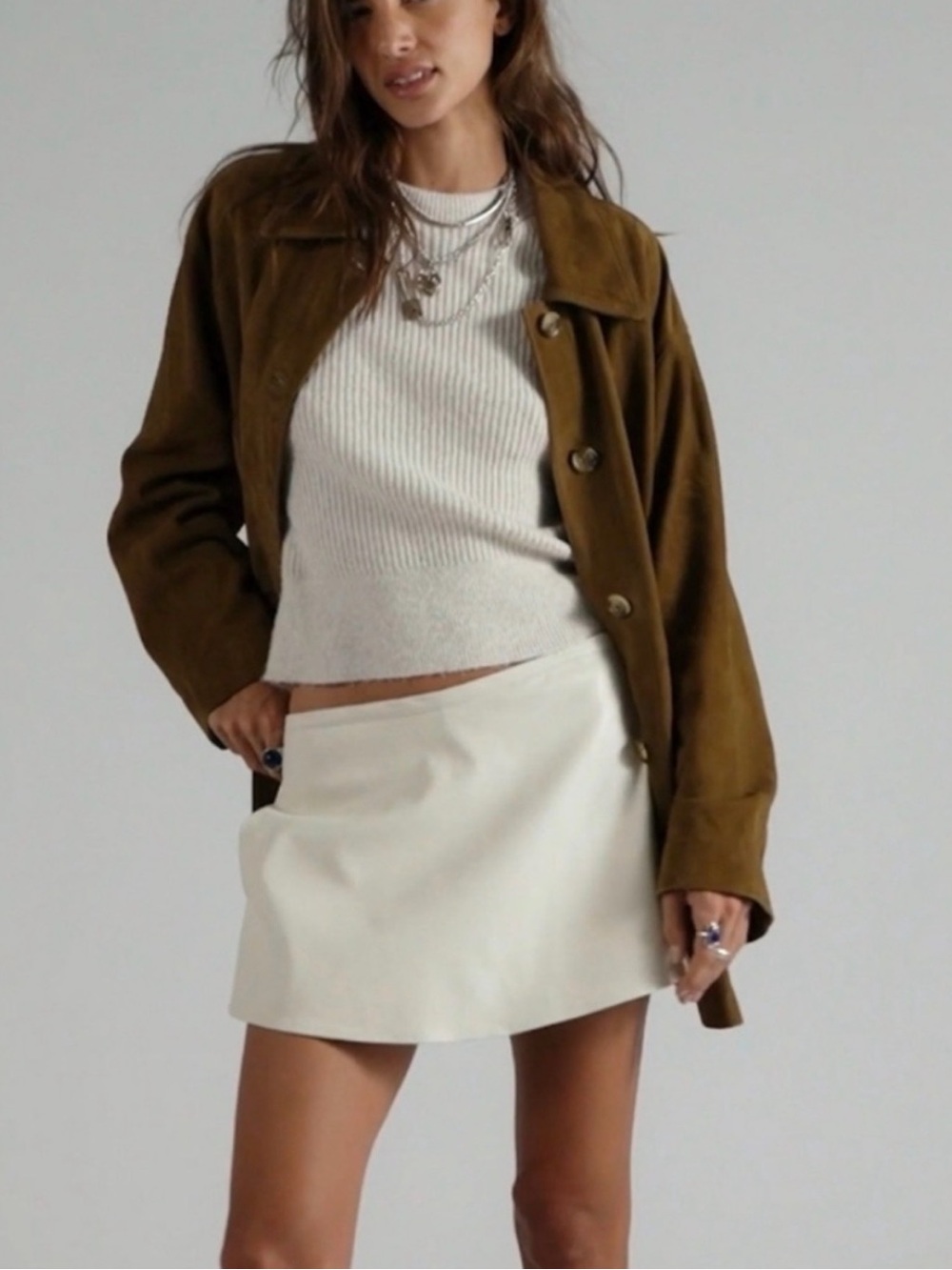 ✨ NWT New Free People "Paradise Found" Vegan Leather Skort in Bone/Ivory White ✨
